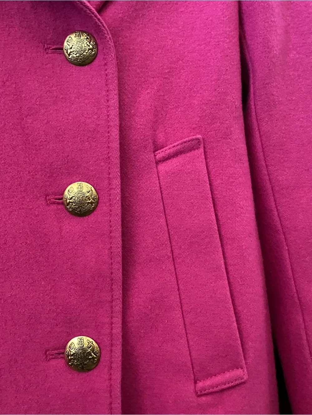 J. Crew Pink Double Breasted Peacoat Women’s Sz 0 Large Gold Buttons Wool Blend - Picture 2 of 6